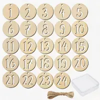 Dripio 24 numeri in legno per calendari dell'Avvento, diametro 4 cm, forma circolare, con i numeri da 1 a 24
