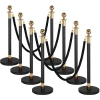 OEM VEVOR Set di 8 pali di delimitazione, sistema di guida persone con 6 corde di velluto nero (1,5 m), supporti di delimitazione con base ricaricabile Adatto per concerti, mostre, hotel, cinema