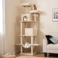 Selius Albero per gatti - Tiragraffi - Struttura per arrampicata - Albero giochi - Arredamento per gatti - Beige - 205 cm di altezza