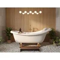 Elusso Vasca da bagno retrò freestanding da 160 cm in composito bianco su piedini a blocchi in legno massello — Vasca da bagno retrò Ludwik Klein con piedini a forma di scarpa in rovere o pino