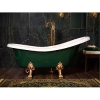 Elusso Vasca da bagno freestanding in stile retrò Ludwik — Verde bottiglia su zampe dorate a forma di leone