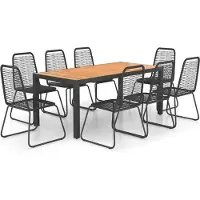 Selius Set da giardino composto da 9 pezzi, nero e marrone - Tavolo in alluminio con rivestimento in rattan sintetico - Lunghezza: 184,5 cm