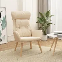 Selius Poltrona TV - Poltrona relax - Poltrona - Poltrona lounge - Tessuto color crema - Con funzione relax - Struttura in metallo e gambe in legno di gomma