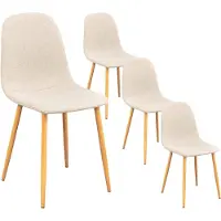 Selius Set di 4 sedie da pranzo con schienale quadrato rivestito in tessuto, angolo cottura senza poltrona, colore beige