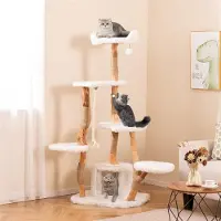 Selius Torre per gatti in legno - Tiragraffi - Albero per gatti - Torre giochi - Arredamento per gatti - Legno massello di pera - Tiragraffi in iuta