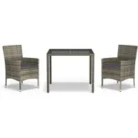Selius Set da giardino 3 pezzi in rattan sintetico grigio - Tavolo da 90 cm - Set da salotto resistente agli agenti atmosferici - Con cuscini