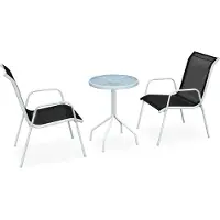 Selius Set da bistrot, 3 pezzi, acciaio nero - Tavolo in vetro temperato da 5 mm - Sedie in tessuto tecnico - Ideale per balcone e giardino