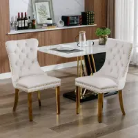 Selius Sedia da pranzo - Sedia moderna imbottita con gambe dorate e dettagli in vernice beige