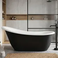 Elusso Vasca da bagno freestanding da 180 cm, bianco e nero, in composito, sifone in omaggio