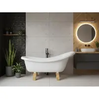 Elusso Vasca da bagno freestanding in stile retrò Ludwik, 170 cm, bianca — Gambe in legno massello