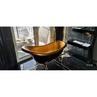 Elusso Vasca da bagno freestanding in stile retrò, nera e dorata, con piedini a forma di zampa di leone in composito, disponibile in 3 misure