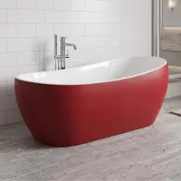 Elusso Vasca da bagno freestanding da 170 cm, rosso e bianco, in composito, con sifone in omaggio