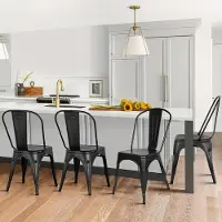 Selius Set di 4 sedie da pranzo industriali in metallo - Sedie impilabili nere in metallo resistente