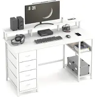 Dripio Scrivania per computer, dimensioni 120x50 cm, 4 cassetti, prese di corrente, porte USB, supporto per monitor