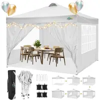 COBIZI Gazebo da esterno 3x3 metri, impermeabile, con protezione UV 50+ e dotato di 4 pannelli laterali, colore bianco