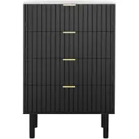 UEV Comodino con cassetti, colore nero, larghezza 60 cm, aspetto marmo, 4 cassetti, dimensioni 94x60x34 cm