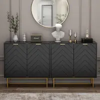 UEV Mobile contenitore a 2 ante, dimensioni 160x40x77,5 cm, colore nero. Composto da una credenza con 4 ante e ripiani regolabili