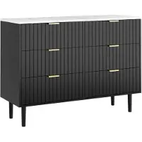 UEV Comodino largo 100 cm, 6 cassetti, aspetto marmo, colore nero, dimensioni 34x100x73 cm