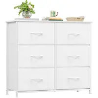 Somdot Comodino con 6 cassetti rivestiti in tessuto, colore bianco, dimensioni 80x30x71,5 cm