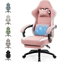 Dowinx Sedia da gioco con cuscino a molle tascabili, sedia da gioco massaggiante con poggiapiedi, sedia da gioco ergonomica da corsa con capacità di carico di 150 kg, rosa