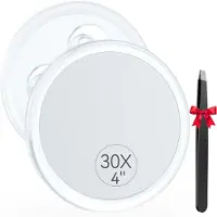 Auxmir Specchio ingrandente 30X, diametro 10 cm, con 3 ventose rotonde, ideale per il bagno e per i viaggi