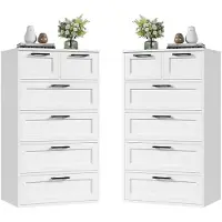 HOCSOK Comodino bianco con 6 cassetti, in legno, design moderno, set da 2