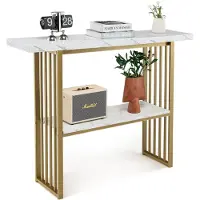 Dripio Tavolino consolle stretto, dorato, effetto marmo, 120x29,5x92,5 cm
