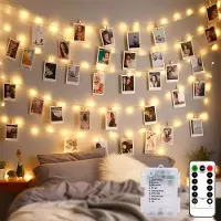 Dripio Catena luminosa a LED, 10 metri, 100 LED, con telecomando, clip per foto, 8 modalità