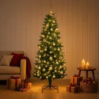 Syfax Albero di Natale artificiale con palline 120 cm 150 LED
