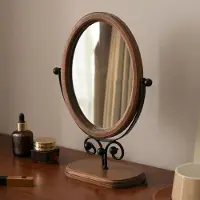 Dripio Specchio ovale in legno con supporto, specchio da tavolo, 22x31 cm, colore marrone