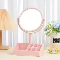 Dripio Specchio da trucco, a doppio lato, con ingrandimento 2x, dotato di contenitore portaoggetti, colore rosa