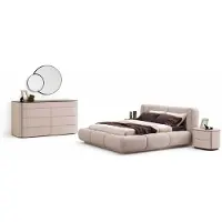 Xl Moebel Gmbh Set da camera da letto di design composto da letto, 2 comodini e cassettiera in legno beige, 4 pezzi