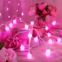 Dripio Catena luminosa a LED rosa, 1,5 metri, 10 lampadine a forma di sfera, alimentata a batteria