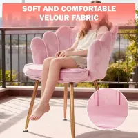 Selius Sedia da pranzo e sedia da toeletta rosa, con schienale a forma di fiore e gambe in metallo dorato