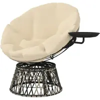 Selius Poltrona Papasan in rattan, girevole a 360 gradi, con cuscino spesso e confortevole e struttura in acciaio robusta
