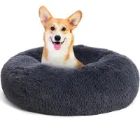 HMTOPE Cuccia per cani, forma a ciambella, morbida, lavabile, grigio scuro, diametro 70 cm