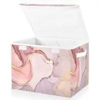 Merkloos Cesto portaoggetti grande con coperchio, design rosa marmo