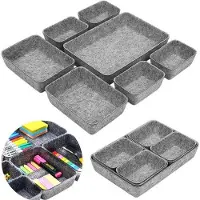 Famanu Set di 7 contenitori, scatole portaoggetti, feltro, 3 misure, ufficio, bagno, toeletta