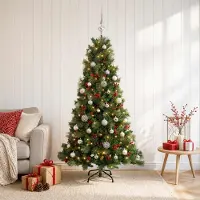 Syfax Albero di Natale artificiale con palline 150 cm 150 LED