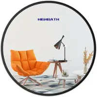 OEM Specchio da parete rotondo, 70x70 cm, con cornice in metallo nero spazzolato