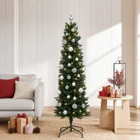 Syfax Albero di Natale Artificiale Slim con Palline 120 cm 150 LED