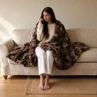 OEM Coperta effetto pelo di coniglio, motivo a bolle, 130x180 cm, grigio e bianco