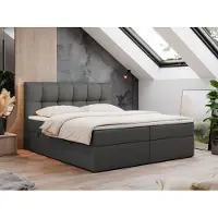 MKS Meble Letto continentale RICO 140x200 matrimoniale per camera da letto, con due vani porta-biancheria, testiera trapuntata e materasso Multipocket - H3 - Grigio, ecopelle