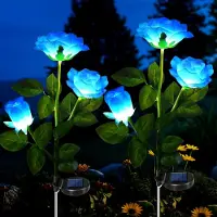 Dripio Lampade solari a forma di rosa, set da 2, grado di protezione IP65, colore blu, 5 petali, per decorazioni da esterno