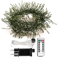 Dripio Catena luminosa a LED, 15 metri, 500 LED bianco caldo, filo verde, con telecomando