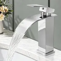 Homelody Miscelatore monocomando per lavabo, modello "waterfall", in acciaio inossidabile cromato, con attacco da 3/8"