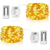 Dripio Catena luminosa a LED, 5 metri, 50 LED, luce bianco caldo, confezione da 2, alimentazione a batteria