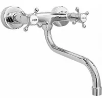 Sonstiges Miscelatore da cucina, montaggio a parete, due manopole, cromo, sporgenza di 25,5 cm, distanza tra i fori da 13,5 a 16,5 cm, attacco da 1/2 pollice, girevole a 360°, corpo in ottone cromato