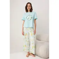 Trendyol Pigiama blu pastello / blu chiaro / giallo / verde
