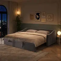 UnboxG Letto imbottito 90x200cm letto singolo con rete estraibile, letto in legno massiccio con rete a doghe, letto contenitore letto per ospiti letto da giorno, grigio